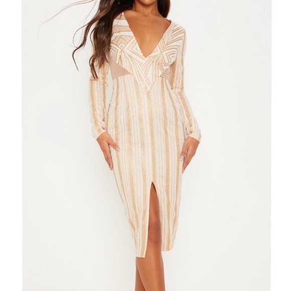 gold glitter midi dress